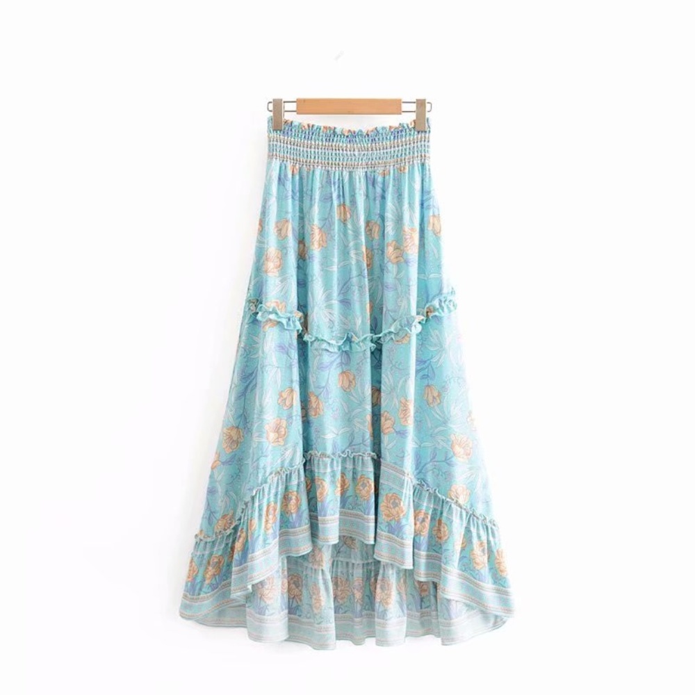 mint Boho Hippie Gypsy Floral HI LOw Maxi Dress - Picture 7 of 7